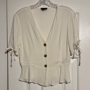Topshop Cream Button-Down Blouse